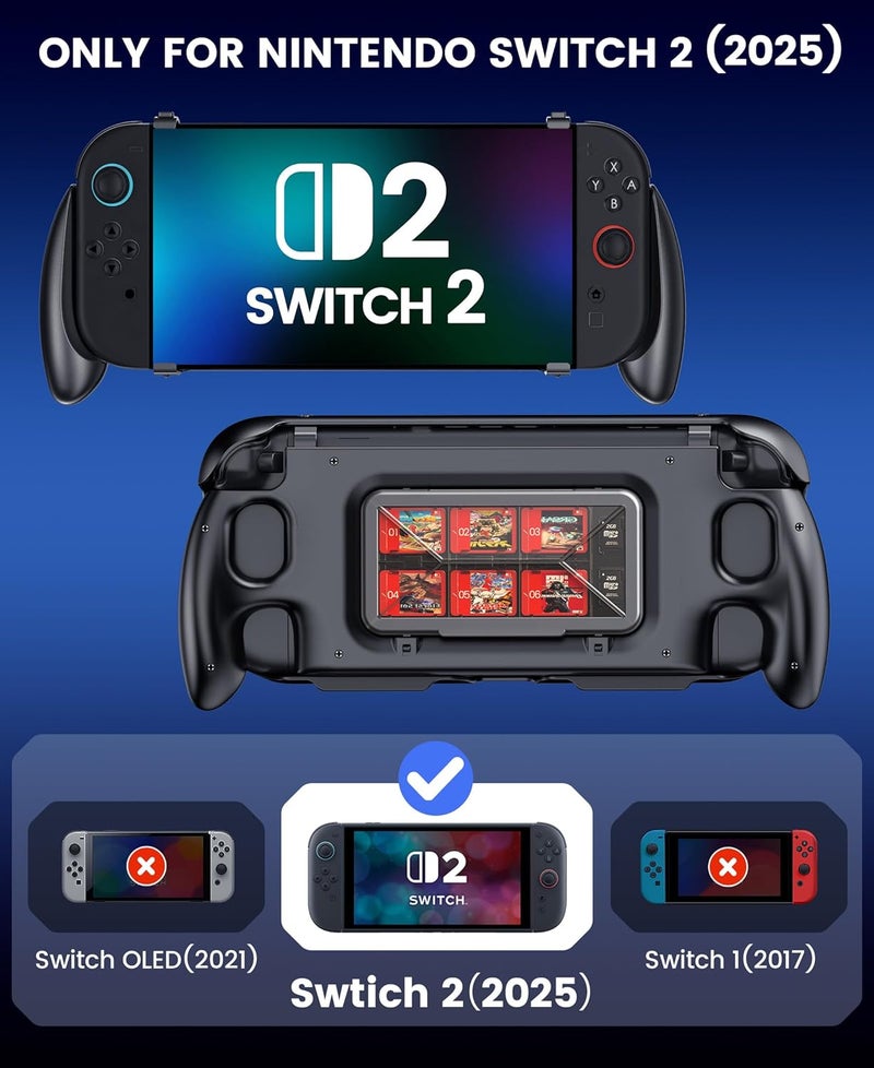 EXTREMECOOL Switch 2 Grip - Ergonomic Hard Shell with 6 Game Slots & Front Cover | Handheld Mode Only | NOT Dockable | Lightweight & Travel-Ready Protective Shell (Black) - Image 2